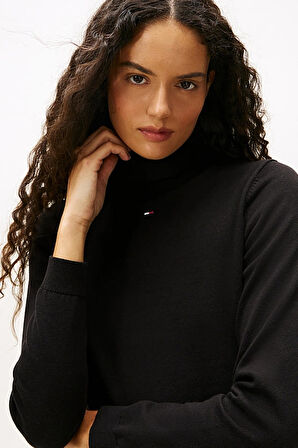 Kadın Essential Slim Fit Balıkçı Yaka Kazak - Siyah | XS