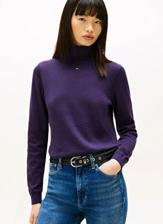 Tommy Jeans Yarım balıkçı Yaka Standart Düz Mor Kadın Kazak DW0DW21672VLY