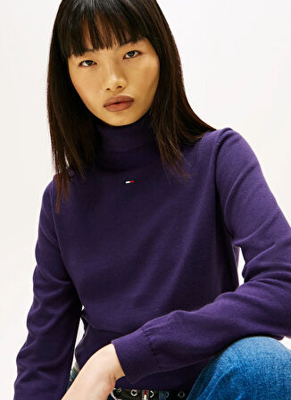 Tommy Jeans Yarım balıkçı Yaka Standart Düz Mor Kadın Kazak DW0DW21672VLY