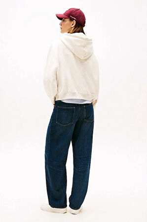 Kadın Rahat Kalıp Düşük Omuzlu Kapüşonlu Sweatshirt - Krem | S