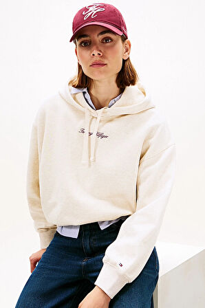 Kadın Rahat Kalıp Düşük Omuzlu Kapüşonlu Sweatshirt - Krem | S