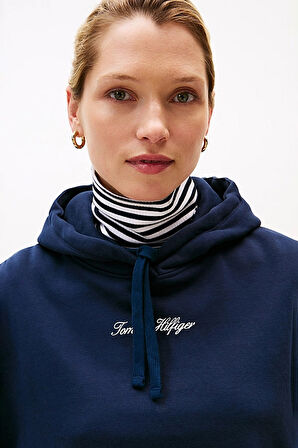 Kadın Rahat Kalıp Düşük Omuzlu Kapüşonlu Sweatshirt - Lacivert | S