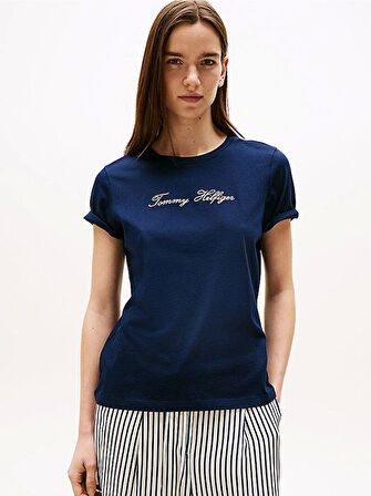Tommy Hilfiger RWB Pike Bisiklet Yaka Kısa Kollu Kadın T-shirt WW0WW47310C1G