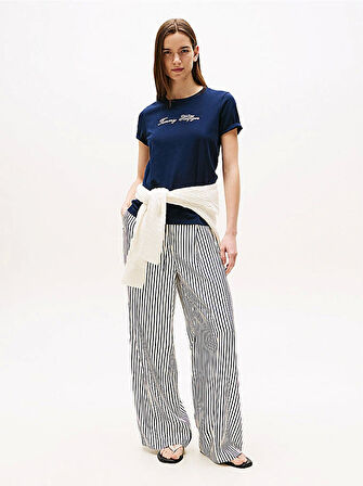 Tommy Hilfiger RWB Pike Bisiklet Yaka Kısa Kollu Kadın T-shirt WW0WW47310C1G