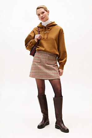 Kadın Rahat Kalıp Düşük Omuzlu Kapüşonlu Sweatshirt - Tarçın | XS