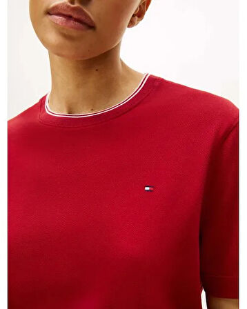 Tommy Hilfiger RWB Pike Bisiklet Yaka Kısa Kollu Kadın T-shirt WW0WW47310XIT