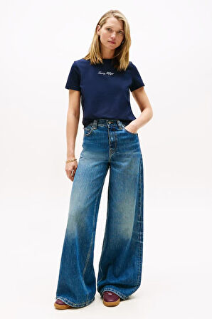 Kadın Regular Fit Nakış Logolu T-Shirt - Lacivert | XL