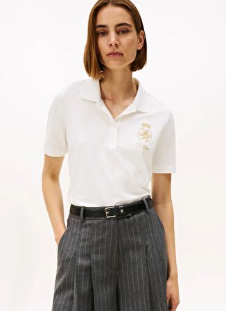 Tommy Hilfiger İşlemeli Beyaz Kadın Polo T-Shirt