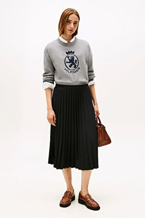 Kadın Beli Lastikli Pliseli Midi Etek - Siyah | 36