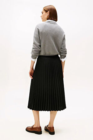 Kadın Beli Lastikli Pliseli Midi Etek - Siyah | 36