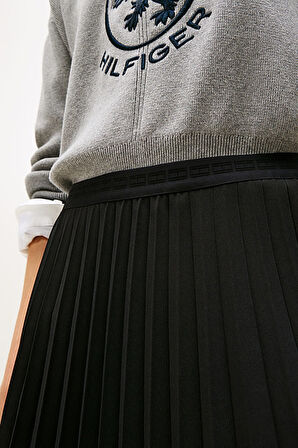 Kadın Beli Lastikli Pliseli Midi Etek - Siyah | 36