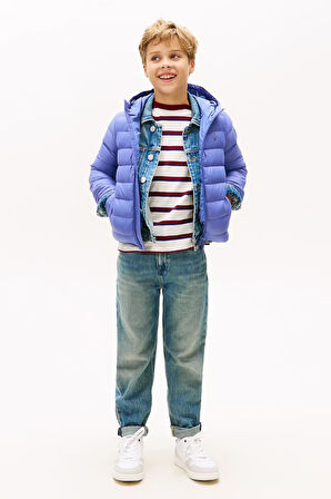 Unisex Çocuk Normal Kalıp Kapüşonlu Dolgulu Şişme Mont - Lila | 12 Yaş