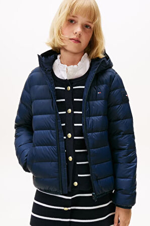 Unisex Çocuk Normal Kalıp Kapüşonlu Kumaşlı Şişme Mont - Lacivert | 14 Yaş