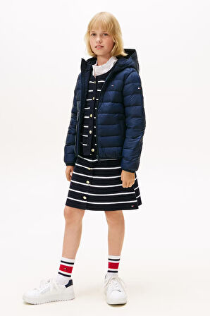 Unisex Çocuk Normal Kalıp Kapüşonlu Kumaşlı Şişme Mont - Lacivert | 14 Yaş