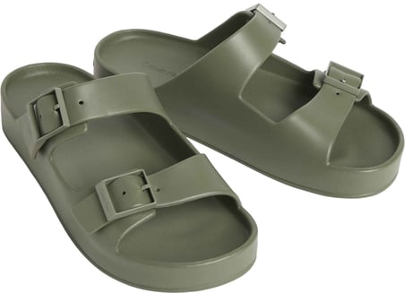 CALVIN KLEIN Erkek Marka Logolu Çift Bantlı Rahat Tabanlı Şık Görünüşlü Günlük Ve Plaj Kullanımına Uygun HAKİ Terlik HM0HM02116 LDI
