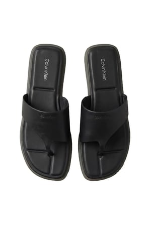 FLAT SANDAL THONG LT, Kadın Siyah Deri Kare Burunlu Parmak Arası Sandalet
