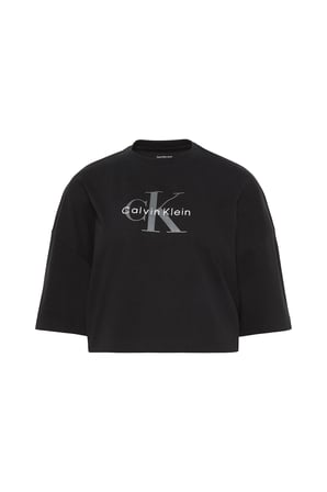 Kısa Kollu Kutulu Kesim Kısa Monologo Kadın Siyah T-shirt LV047F828G-UB1