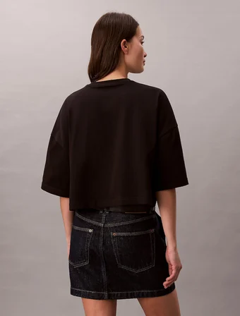 Calvin Klein Kısa Kollu Kutulu Kesim Kısa Monologo Kadın Siyah T-shirt LV047F828G-UB1