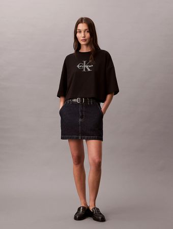 Calvin Klein Kısa Kollu Kutulu Kesim Kısa Monologo Kadın Siyah T-shirt LV047F828G-UB1