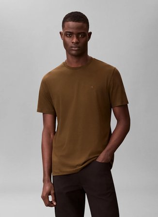 Calvin Klein Kahverengi Erkek Logo Baskılı T-Shirt LV04LB275G4S4_SS SUPIMA CHEST EMB C