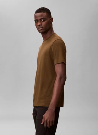 Calvin Klein Kahverengi Erkek Logo Baskılı T-Shirt LV04LB275G4S4_SS SUPIMA CHEST EMB C