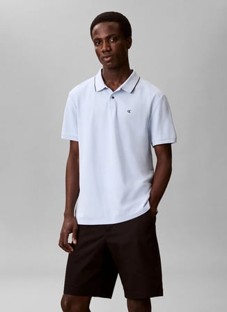 Calvin Klein Açık Mavi Erkek Logo Baskılı Polo T-Shirt LV04LC239GC1O_SS REFINED PIQUE TIPP