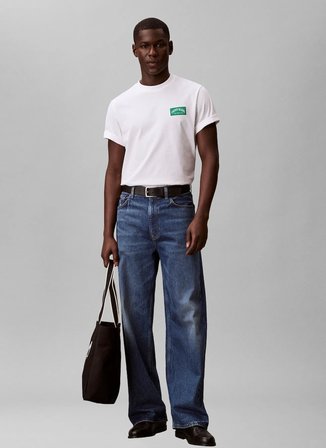 Calvin Klein Jeans Beyaz Erkek T-Shirt LV04RF294GYAF Beyaz T-Shirt