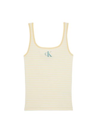 Calvin Klein Jeans Kare Yaka Nakışlı Sarı Kadın Atlet STRIPED MONOLOGO SCOOP NK RIB TA