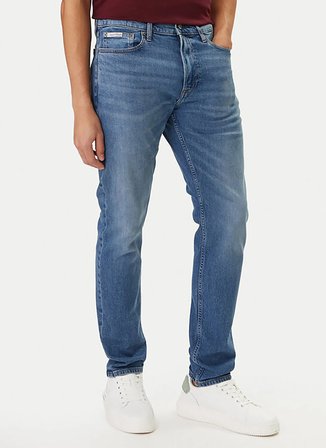 Calvin Klein Jeans Mavi Erkek Straight Yıkamalı Denim Pantolon LV04RF949GEFD Mavi Denim Pantolon
