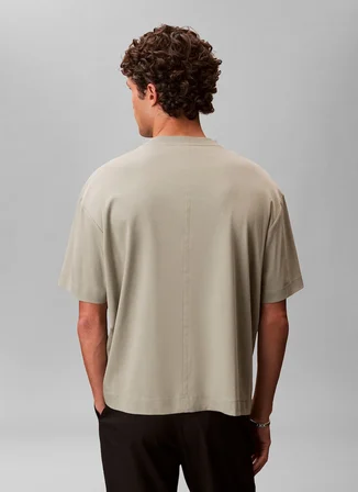 Calvin Klein Bej Erkek Logo Baskılı T-Shirt LV04LE200GPEZ_SS RLXD PREMIUM INTER