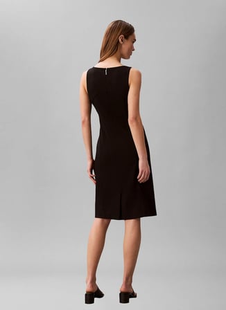 Calvin Klein Siyah Kadın Kare Elbise SCUBA CREPE SL SCOOP NK DRESS