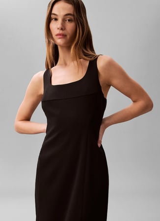 Calvin Klein Siyah Kadın Kare Elbise SCUBA CREPE SL SCOOP NK DRESS