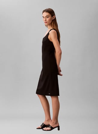 Calvin Klein Siyah Kadın Kare Elbise SCUBA CREPE SL SCOOP NK DRESS