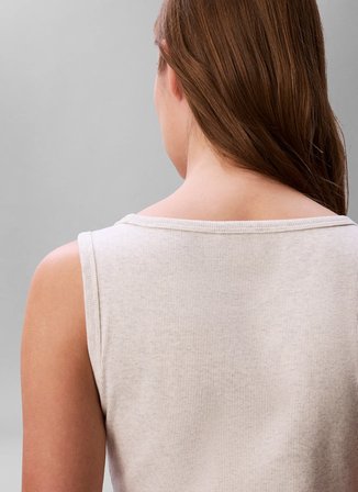 Calvin Klein Jeans Yuvarlak Yaka Düz Sarı Uzun Kadın Elbise SL BABY RIB WOVEN LABEL SQUARE N