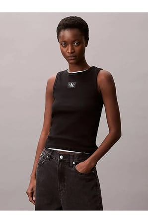 A - WOVEN LABEL 2X2 COTTON RIB T Siyah Kadın Tişört