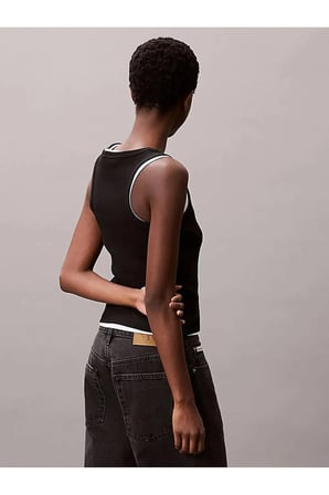 A - WOVEN LABEL 2X2 COTTON RIB T Siyah Kadın Tişört