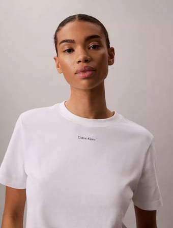 CALVIN KLEIN Kadın Marka Logolu Bisiklet Yakalı Pamuklu Beyaz T-Shirt LV147C857G YAF