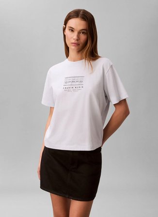 Calvin Klein Jeans Beyaz Kadın Baskılı T-Shirt SS SEASONAL GRAPHIC BOXY TEE