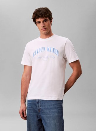 Calvin Klein Jeans Beyaz Erkek Standart Fit Baskılı T-Shirt LV04RF820GYAF Beyaz T-Shirt