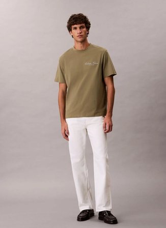 Calvin Klein Jeans Haki Erkek Standart Baskılı T-Shirt LV04RF822GLDI Haki T-Shirt