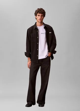 Calvin Klein Jeans Lila Erkek Standart Baskılı T-Shirt LV04RF822G3OQ Lila T-Shirt
