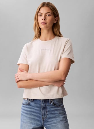Calvin Klein Bej Kadın Standart Desenli T-Shirt A - SS CLASSIC 20S JSY LOGO GRAP