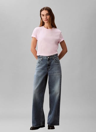 Calvin Klein Pembe Kadın Standart Desenli T-Shirt A - SS CLASSIC 20S JSY LOGO GRAP