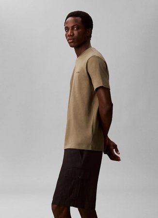 Calvin Klein Haki Erkek Logo Baskılı T-Shirt LV04LC255GLDY_SS MICRO LOGO CREWNEC