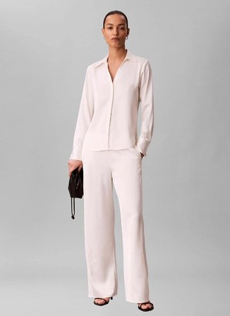 Calvin Klein Beyaz Kadın Gömlek HAMMERED SATIN FITTED 