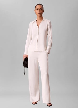 Calvin Klein Beyaz Kadın Gömlek HAMMERED SATIN FITTED 