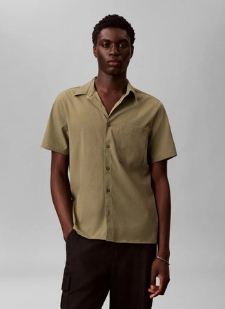 Calvin Klein Haki Erkek Gömlek LV04LF109GLDI_SS SOLID SEERSUCKER C