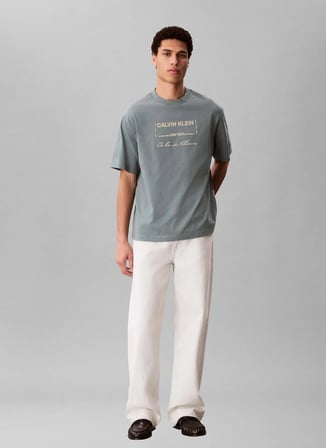 Calvin Klein Jeans Gri Erkek Standart Baskılı T-Shirt LV04RE827G5K3 Gri T-Shirt