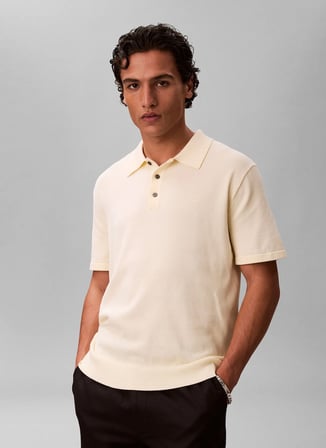 Calvin Klein Açık Sarı Erkek Logo Baskılı Kazak LV04LC326GZRK_SS SUPIMA COTTON POLO
