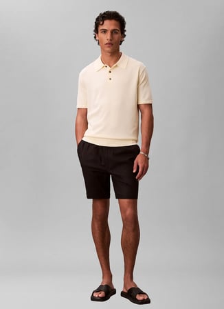 Calvin Klein Açık Sarı Erkek Logo Baskılı Kazak LV04LC326GZRK_SS SUPIMA COTTON POLO